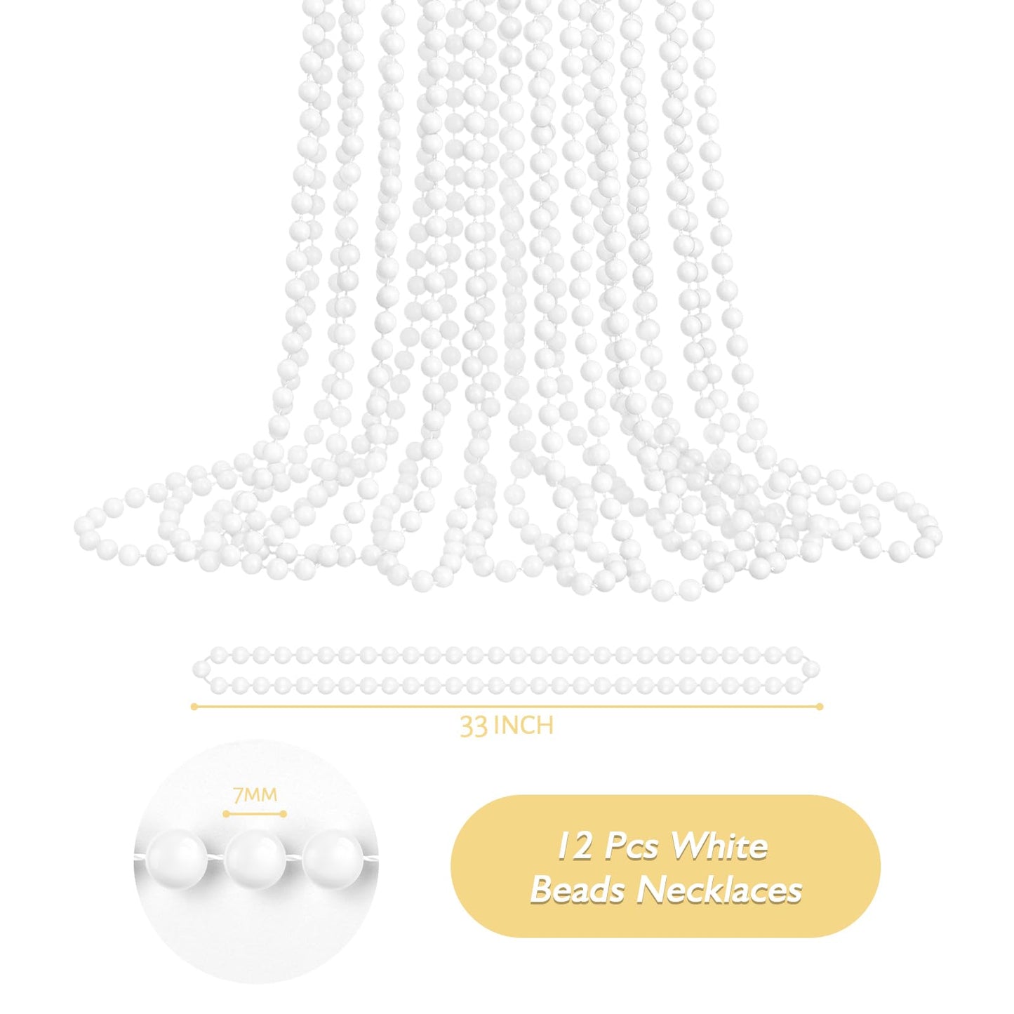 ZZYFGH 33'' 7mm St Patricks Day Beads Necklace, White Bead Necklace Bulk, Mardi Gras Round Beaded Necklaces for Party Favors Cos