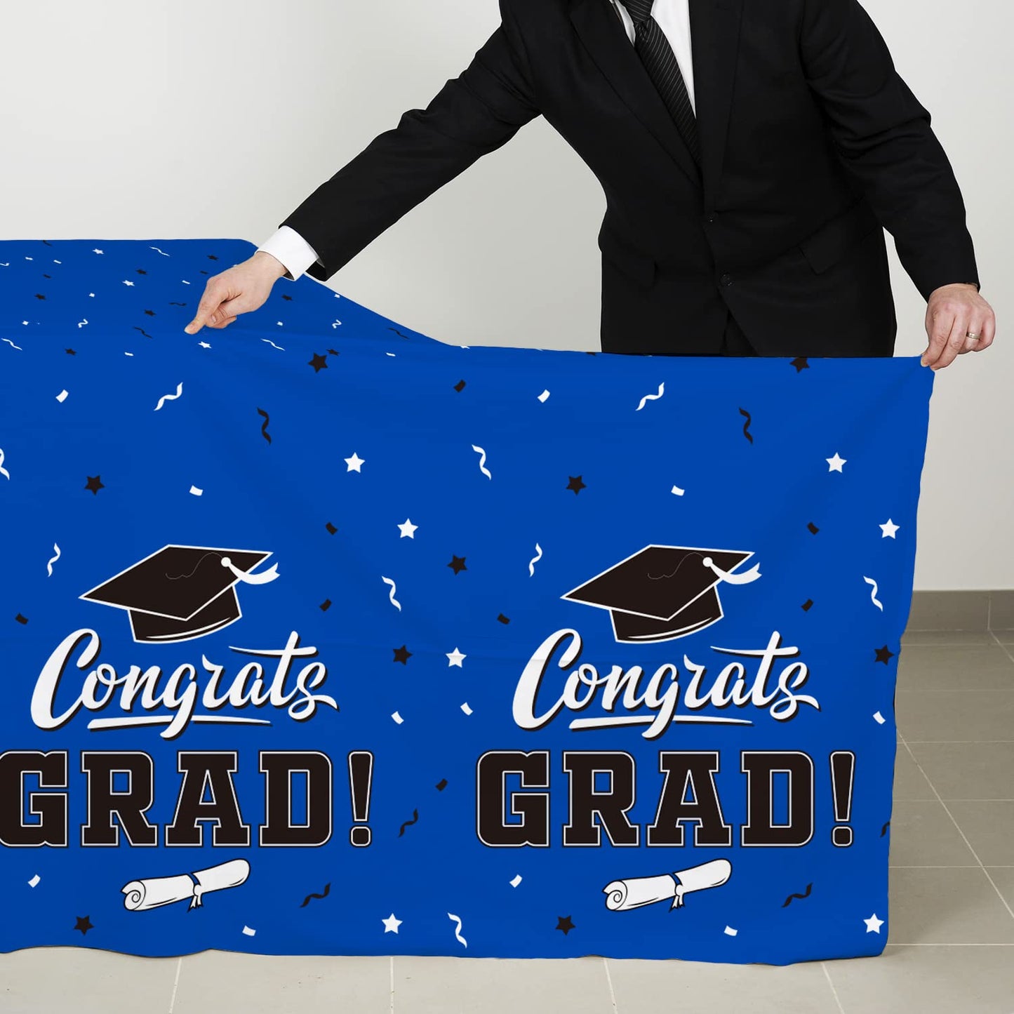 Graduation Party Decorations, Gongrats Grad Tablecover For Graduation Party Supplies, 3 Pcs Class Blue Table Cloths, 54''X108''