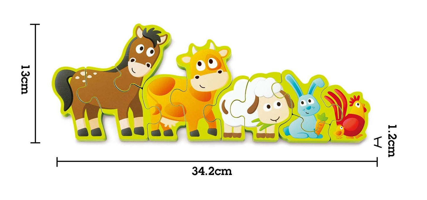 Hape Numbers & Farm Animal Puzzle Double-Sided Wooden Jigsaw Game For Kids 10-Piece, Multi-Coloured