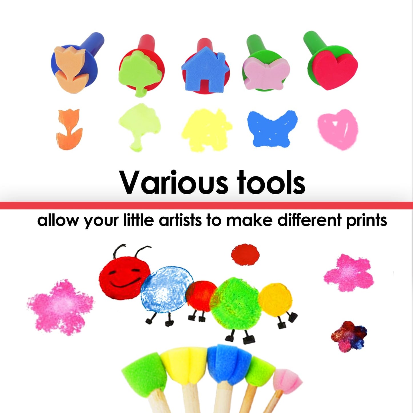 Funto Kids Washable Finger Paint Set, 25 PCS Non Toxic Art Painting Supplies for Baby, Includes Finger Paint Paper Roll, Brush S