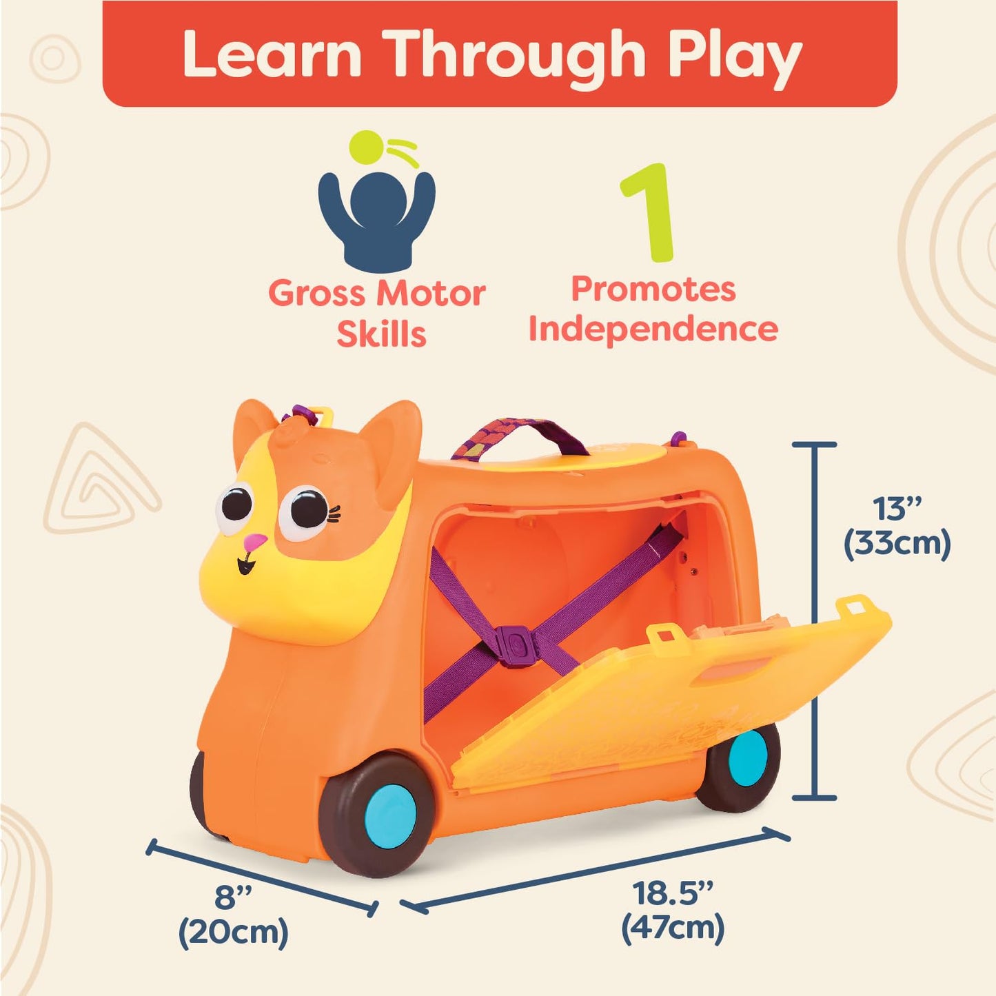 B. Toys- Gogo Ride-On - Lolo- – Ride-On Cat Suitcase – Kids Luggage – Storage Space For Travel – 2 Years +