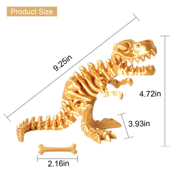FunisFun 3D Printed Dragon with Articulated Bones for mature-themed 3D Printed Dinosaur Fidget Toys Decor for Stress Relief (Gold 1P)