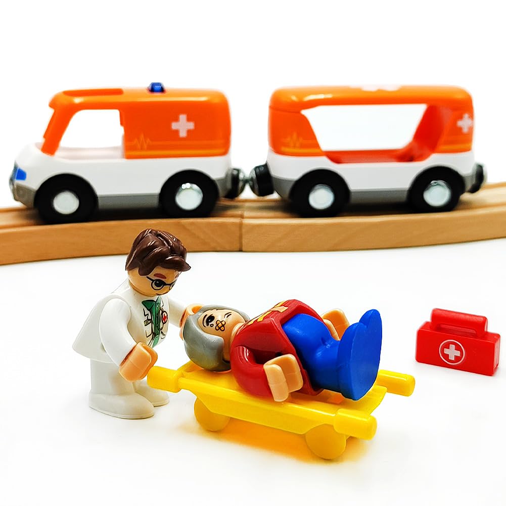 Magnetic Trains Cars Playset Wooden Train Track Accessories Station Wagon Train Set For Toddlers 3-5 Wooden Train Sets For Boys Ages 3-4-7 (Police Car B (With Light And Sound))