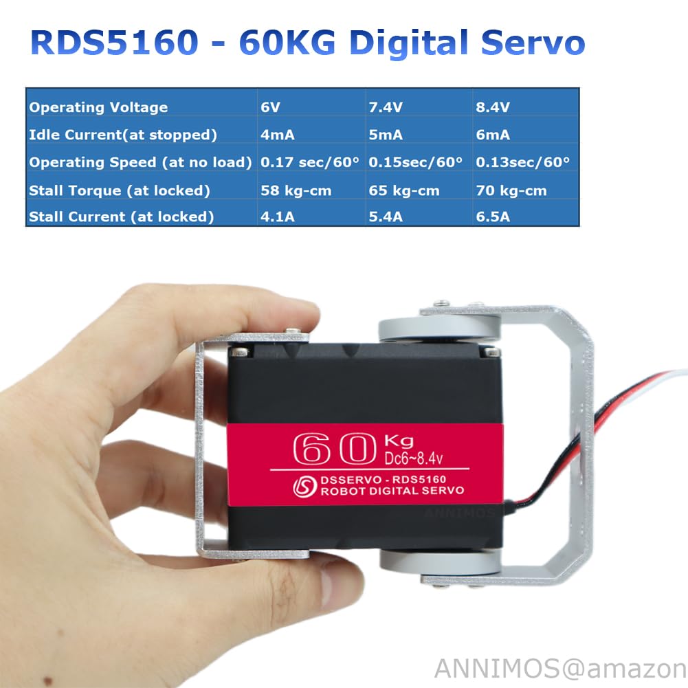 Annimos 60Kg Robot Servo Motor High Torque Stainless Steel Gear Digital Steering Large Servos With Mount Brackets
