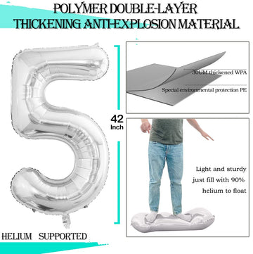Goer Number 50 Balloons For 50Th Birthday Party Decorations,42 Inch Jumbo Foil Helium Balloons For 50Th Anniversary (Silver)