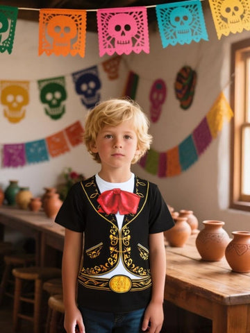 Cosland Mariachi Costume For Boy Kids Halloween Shirt, Black, Medium