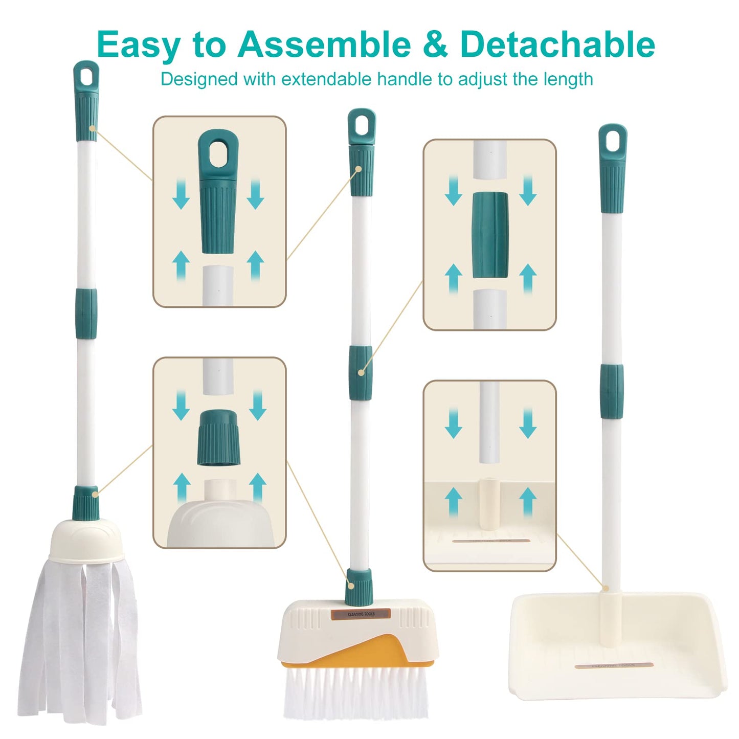 Jenilily Detachable Kids Cleaning Toy Set - Broom Dustpan Mop Brush Rag, Play Housekeeping Kit, Really Stem Toddler Clean Toys G