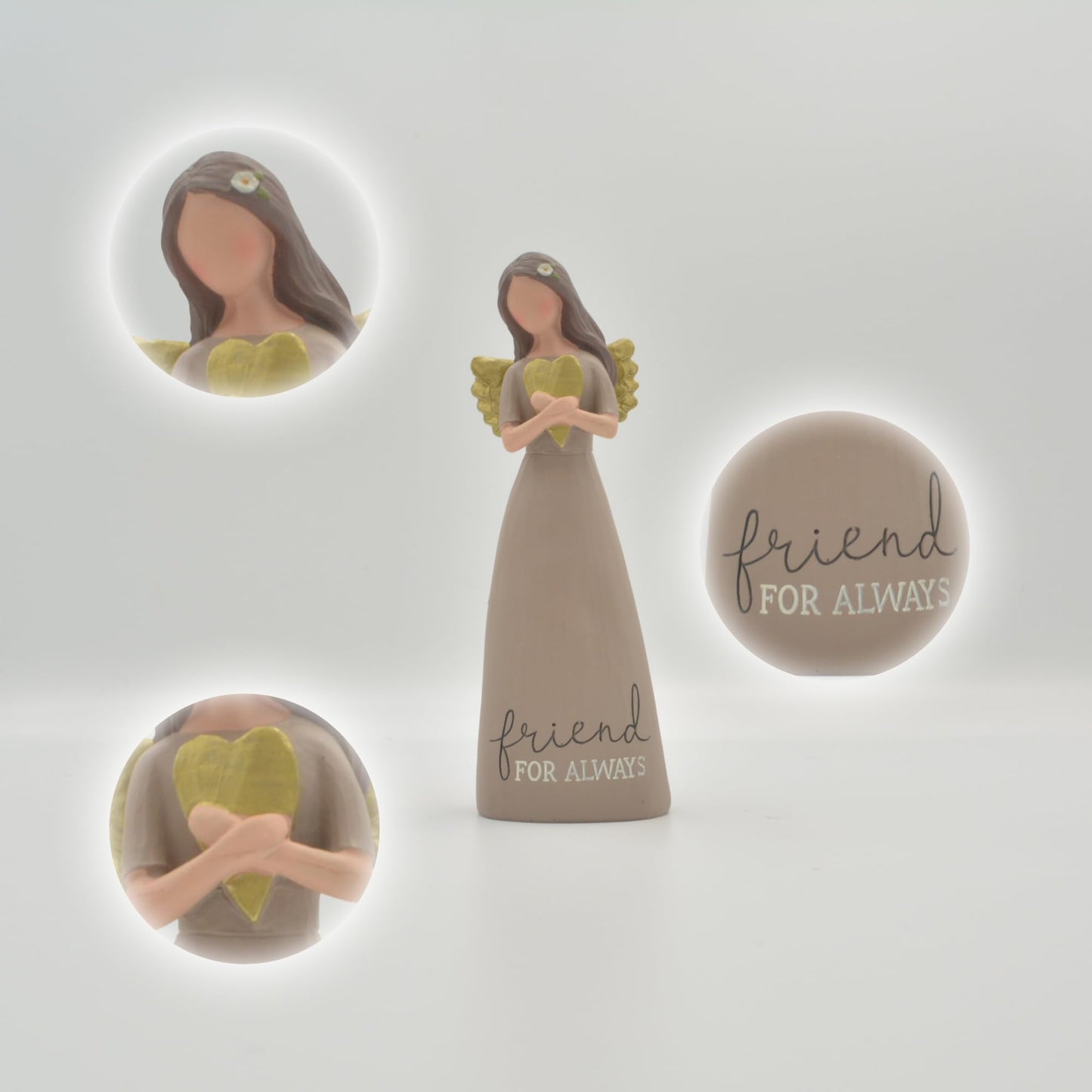 Blossom Bucket Friend For Always Heart Chocolate Brown 6 Inch Resin Stone Angel Figurine (Bb-1911-12692)
