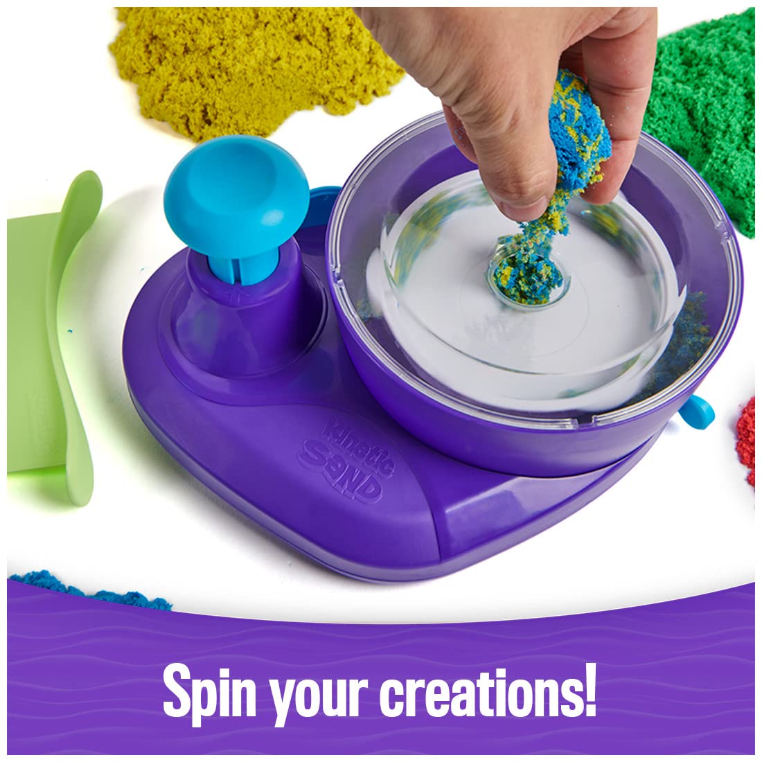 Kinetic Sand, Deluxe Swirl N Surprise Playset, 2.5lbs of Play Sand (Red, Blue, Green, Yellow, White and Purple), 4 Tools, Sensor