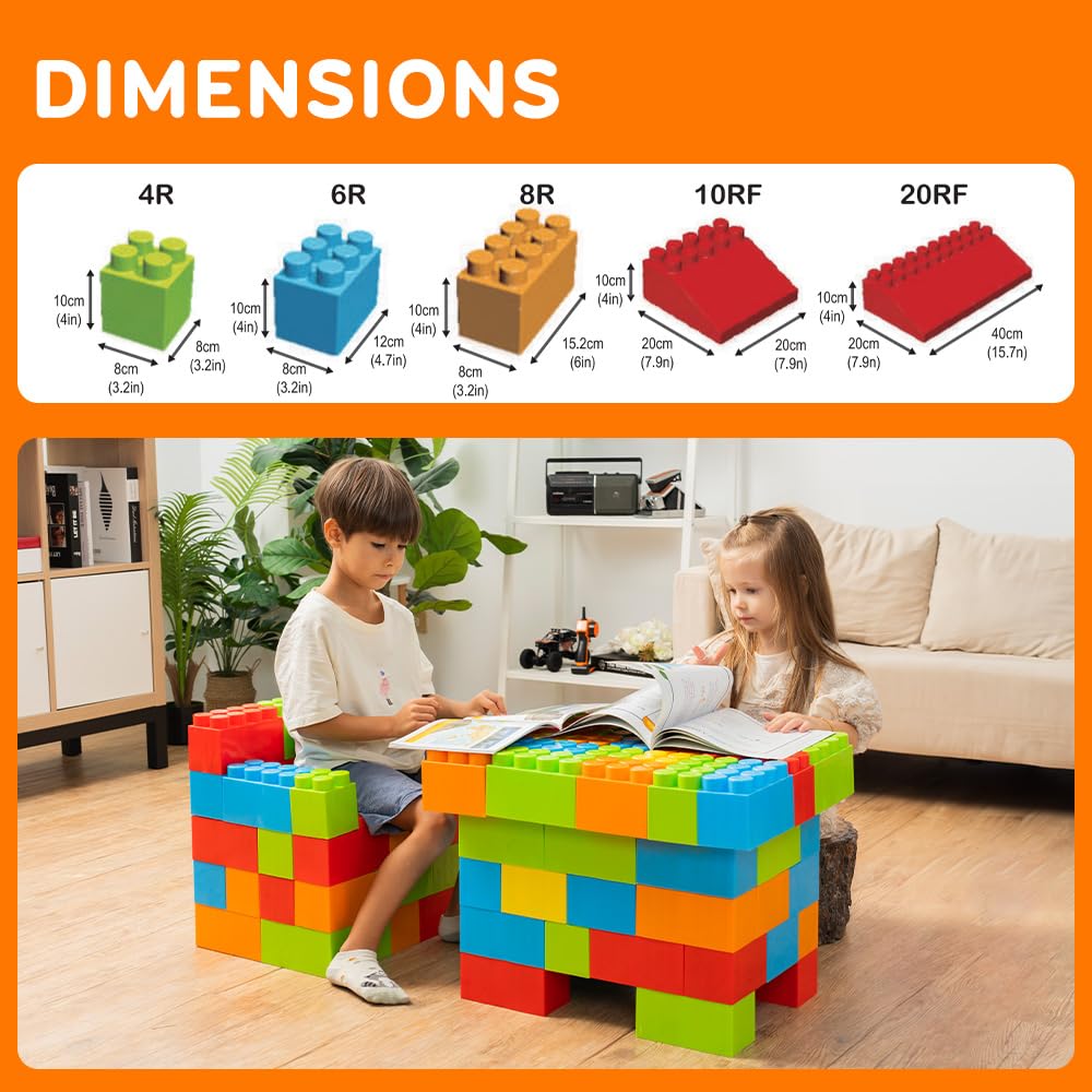 Giant Plastic Blocks Jumbo, Big Blocks, Jumbo Blocks, Big Building Blocks Jumbo, Giant Blocks, Huge Blocks, Jumbo Building Blocks, 86 Pieces Large Blocks For Kids Ages 1 To 8 86 Pcs Blocks With Wheels