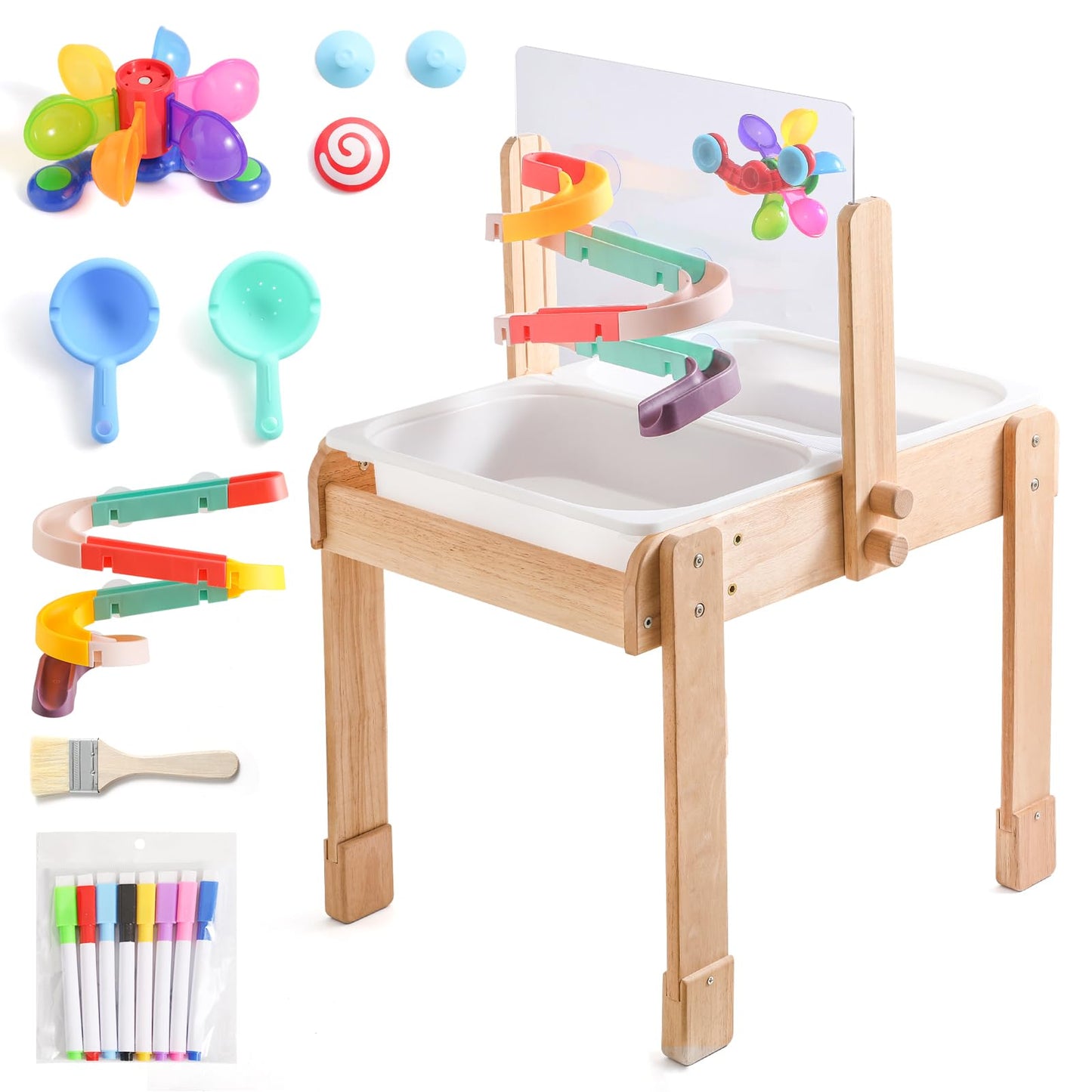 Bopoobo Sand And Water Table For Toddlers, 4 In 1 Kids Wooden Sensory Activity Table With 2 Storage Bins, Painting Acrylic Board