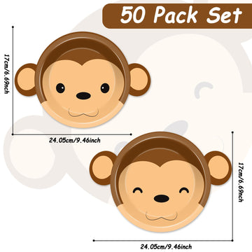 50 Count Monkey Paper Plates Zoo Monkey Shaped Disposable Plates Jungle Safari Animals Baby Party Plates Animal Theme Party Dinn