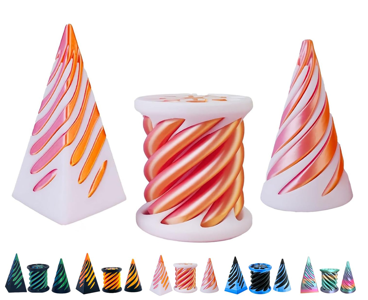 3D Printed Spiral Fidget Toys Impossible Pyramid Passthrough Sculpture Mini Cones Pass Through Pyramid Fidget Toy (Red White)