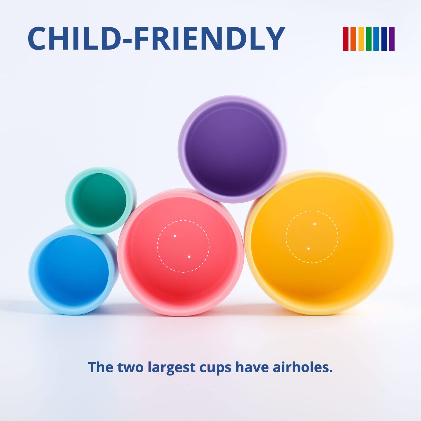 Blue Ginkgo Silicone Stacking Cups – Nesting & Sensory Stacking Toy For Toddlers | Open-Ended Montessori Toy With 5 Cups (Pastel Colors)