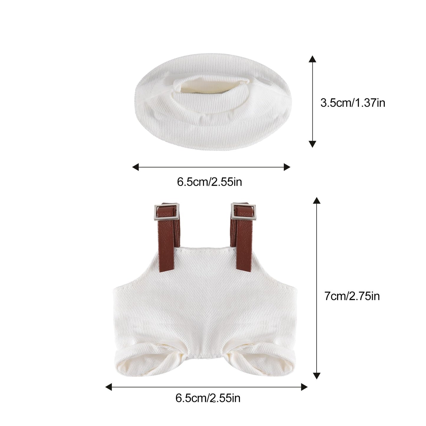 GDLSYLGHY Doll Clothes Set for Labubu Elegant Outfits Suits Optimal for Your 5.9-6.7in Dolls Dressing Up Clothing Accessories with Random Color Rain Boots(White Overalls Suit with Hat)