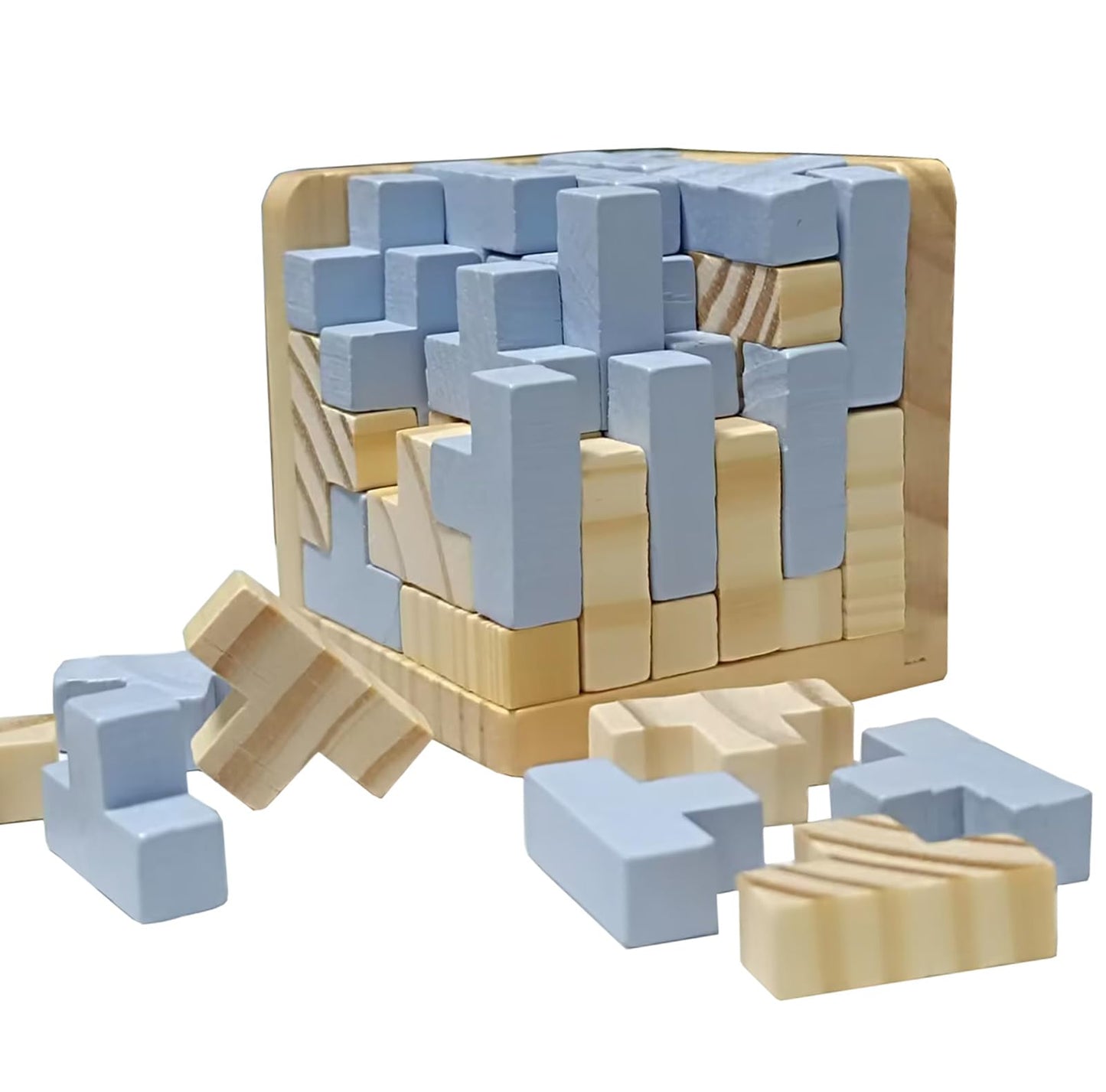 3D Wooden Brain Teaser Puzzle Cube Wooden Puzzles T-Shaped Jigsaw Logic Puzzle Game Puzzles Educational Toy For Kids And Adults (Light Grey)