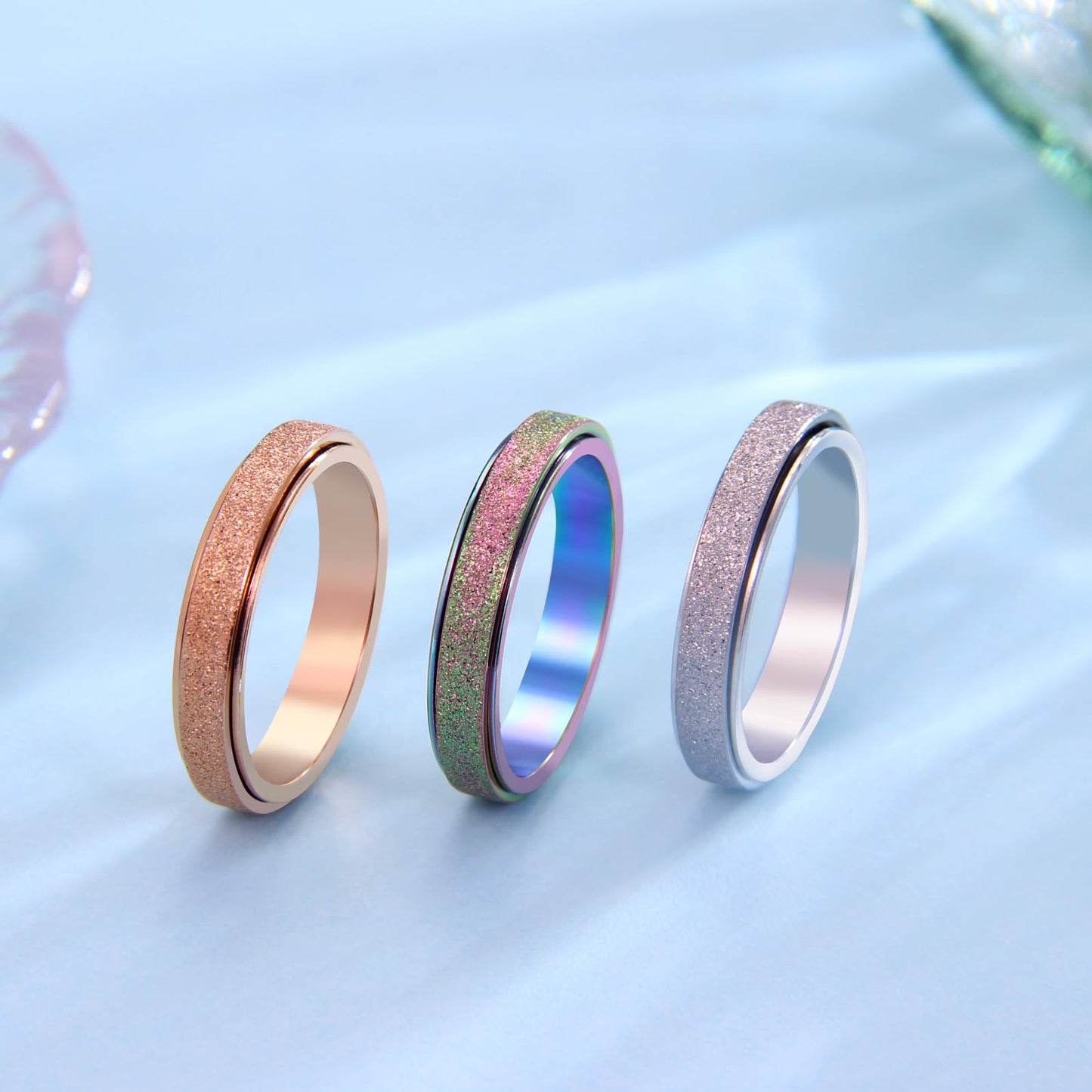 LuckyAmor Anxiety Ring for Women Spinner Ring:4mm Sand Blasted Rotatable Titanium Steel Spinner Band Rings Fidget Rings for Wome