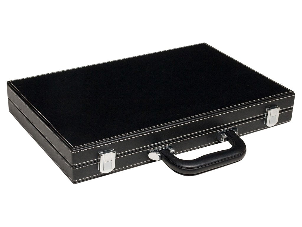 Middleton Games Travel Backgammon Set - 15-inch Leatherette & Velvet, Black/Grey