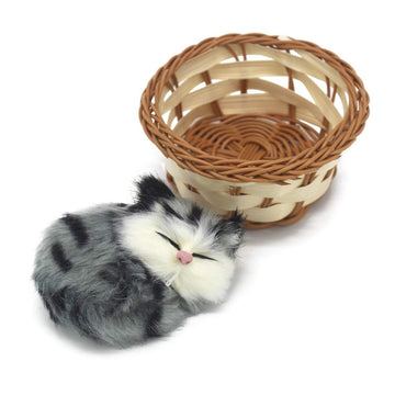 Coolayoung Plush Toy - 2Pcs Mini Sleeping Cat in Woven Basket, Multicoloured, 4.3 x 3.5 x 2 inches, Meow Sounds, Perfect