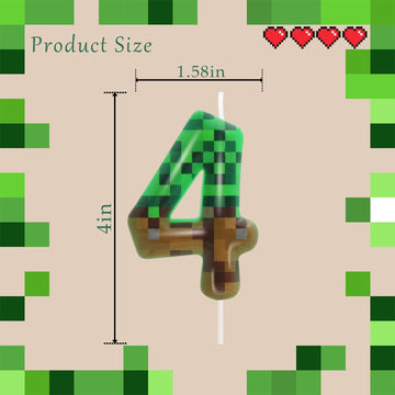 4th Pixel Miner Birthday Candles, Pixels Cake Topper for Boys Girls, TNT Themed Birthday Decorations Party Supplies (Number 4)