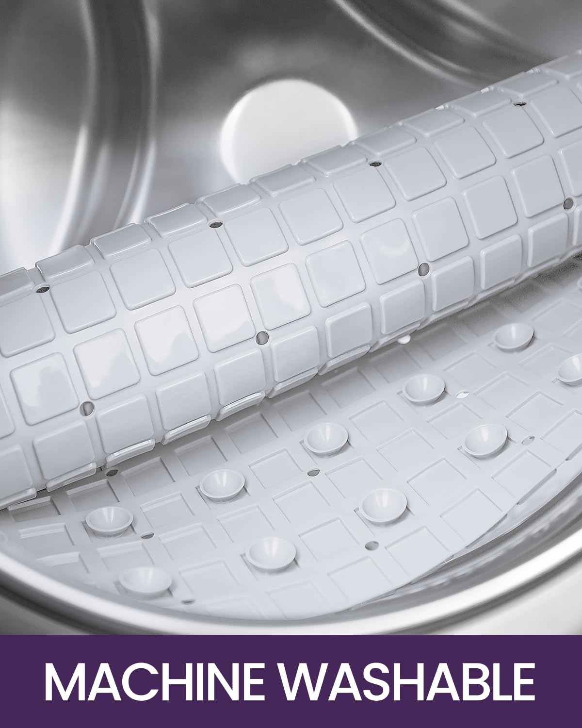 Dexi Bath Tub Shower Mat Non-Slip 16 X 39 Extra Long Bathtub Mats, Suction Cups, Drain Holes, Machine Washable Bathroom Mat, Whi
