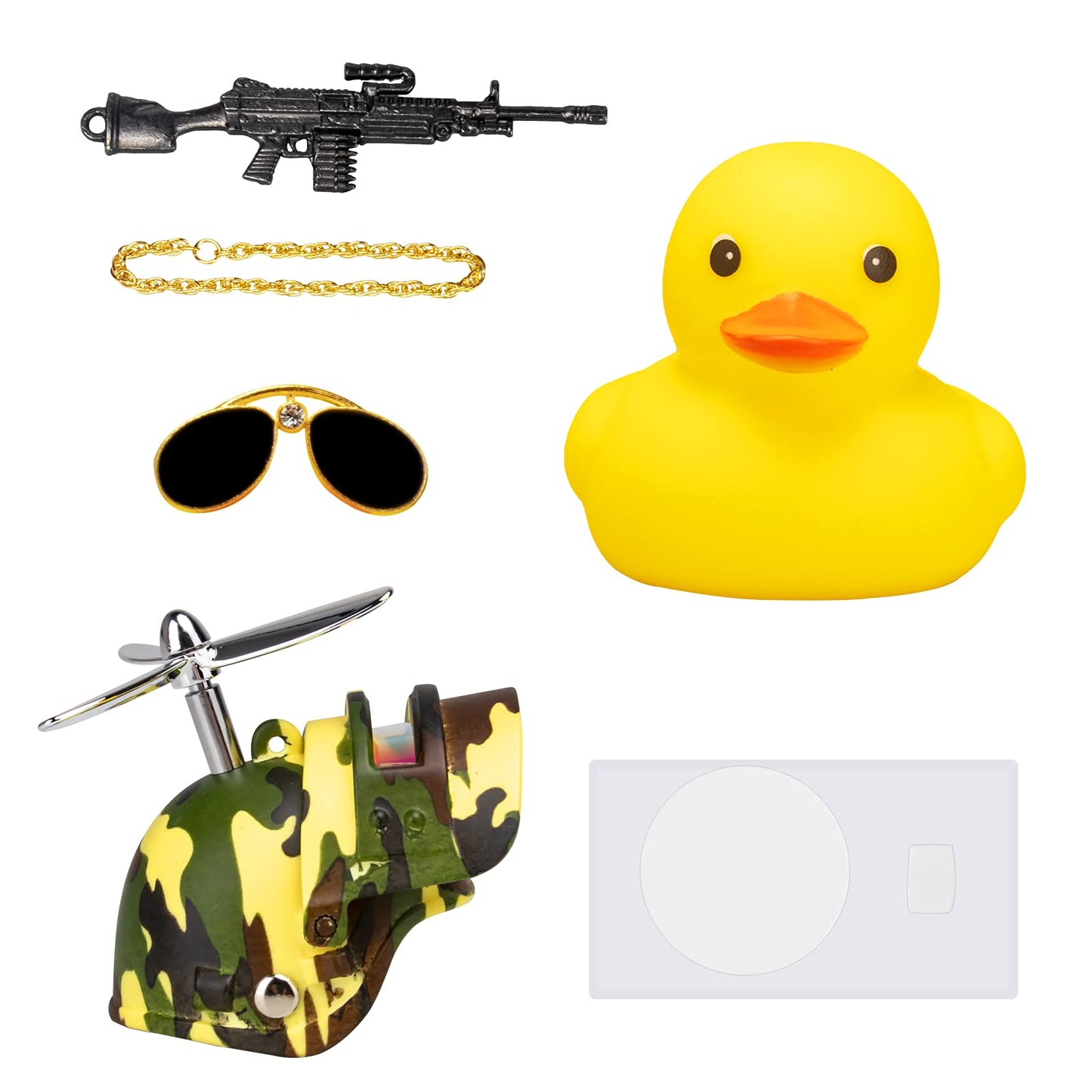 Wonuu Rubber Yellow Duck Car Ornaments Cool Duck Car Dashboard Decorations With Propeller Helmet Sunglasses (Mountaineering Camo