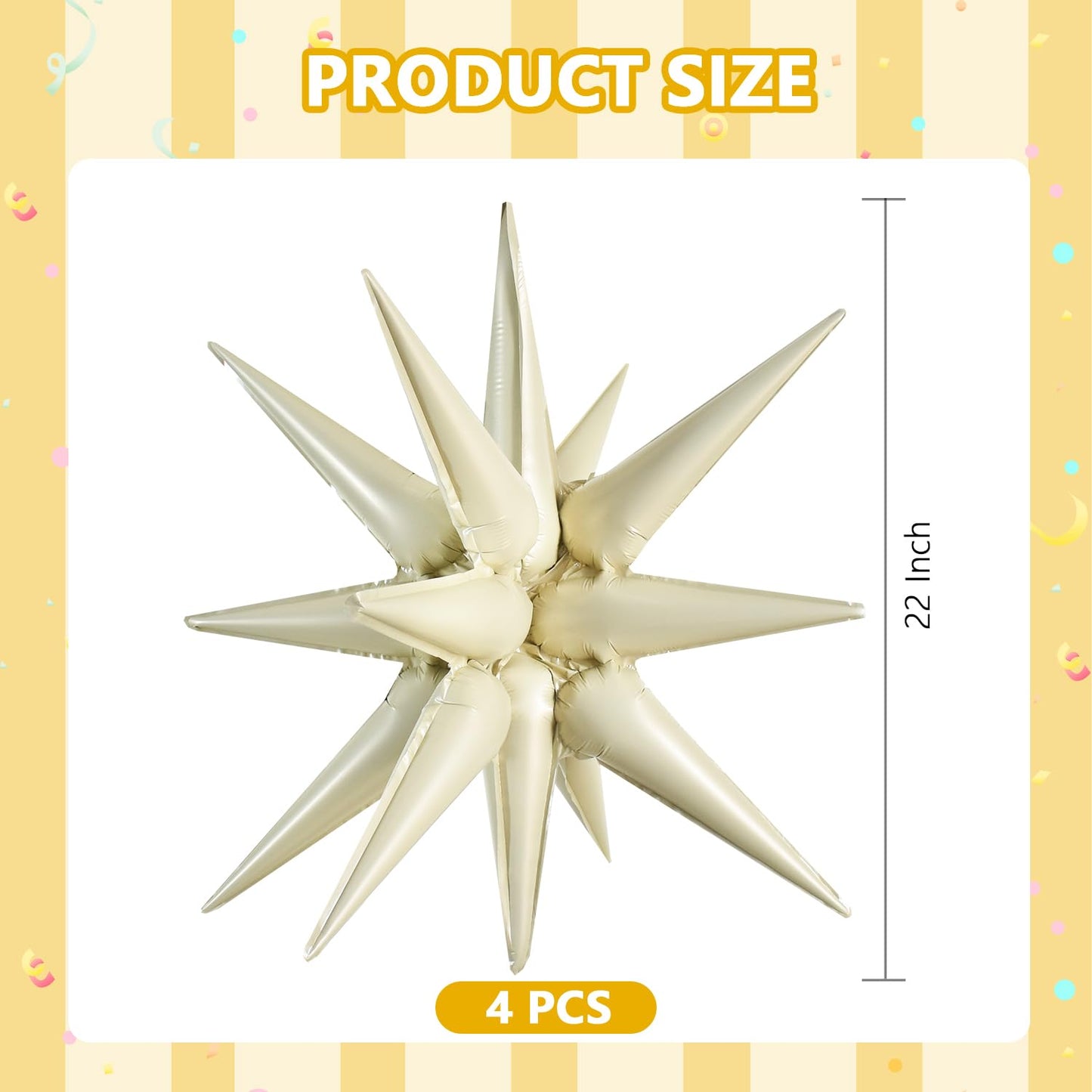 Toniful 4 Pcs 22Inch 4D Cream White Explosion Star Mylar Balloons 14Point Star Balloons For Party Backdrop Christmas,New Year Bi