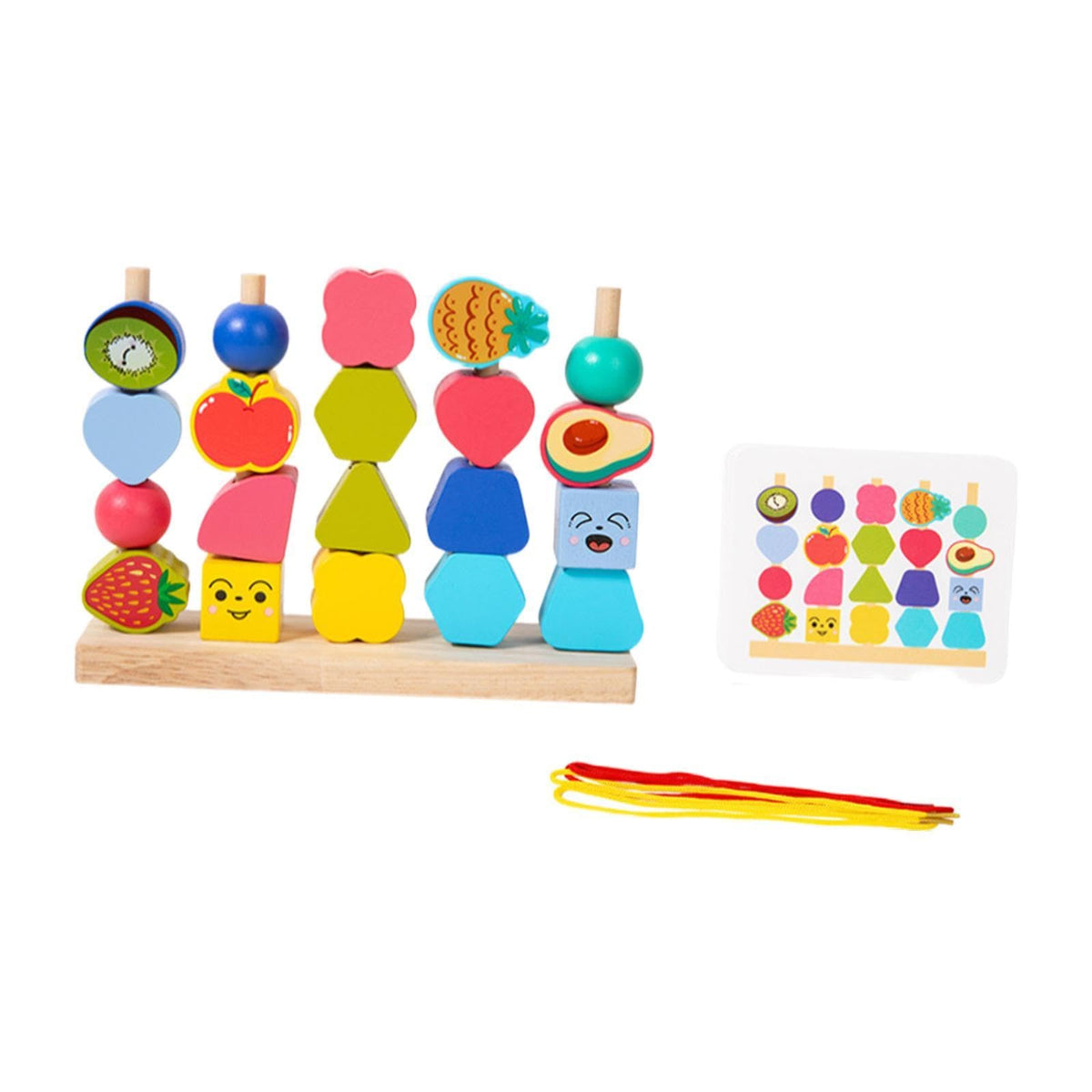 ZOOMELLA Wooden Beads Sequencing Toy Lacing Beads for 1 2 3 4 5 6 Children Boys Girls Fruit