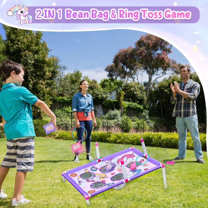 Golray Bean Bag Toss Game For Kids, 2 In 1 Cornhole Board Set Outside Toys For Kids Ages 4-8 With Carnival Party Ring Toss Game, Christmas Birthday Gifts For Boys Girls Toys 2 3 4 5 6 7 8 Years Old