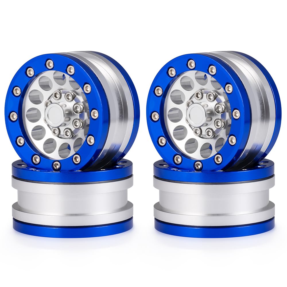 MOHERO 1.9'' Alloy Beadlock Crawler Wheels Rims Set for RC 1/10 Model Crawler SCX10 Pack of 4 (Blue)