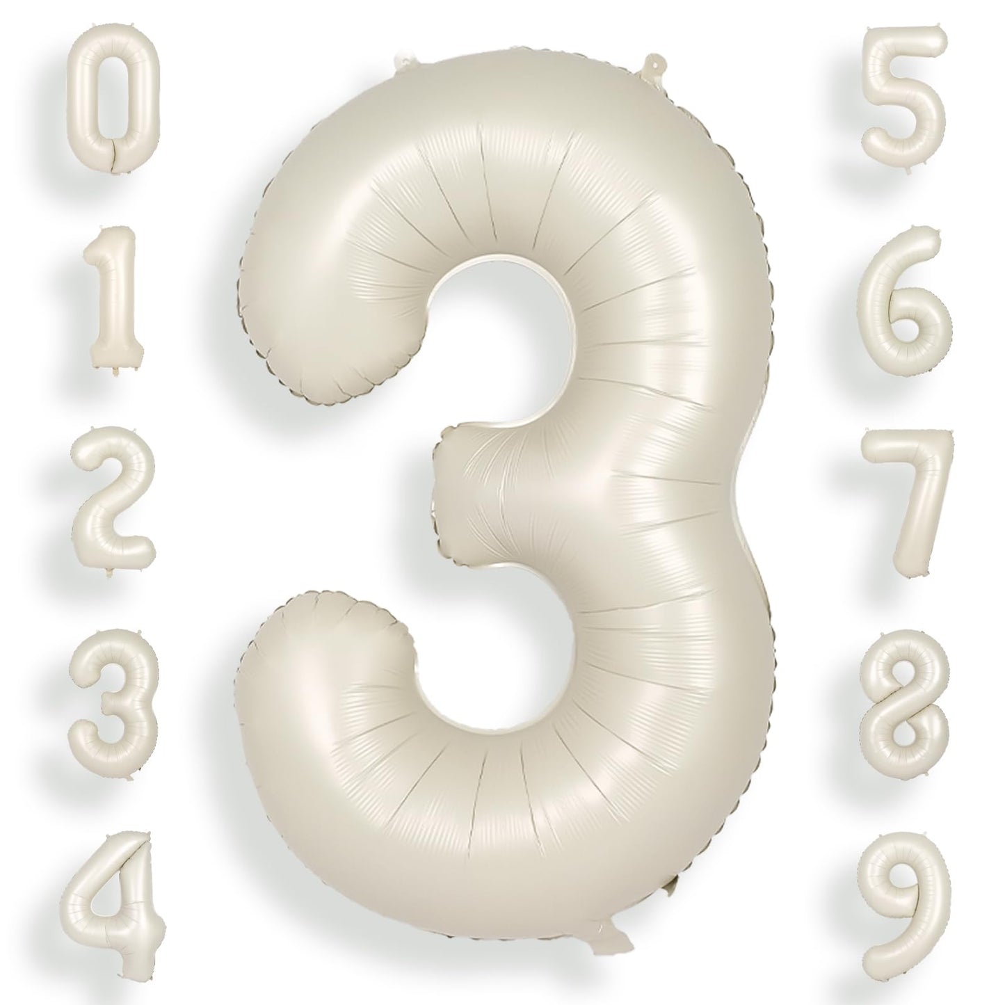 Suwen 40 Inch Cream White Large 3 Number Balloons Big Foil Helium Number Balloons 0-9 Jumbo Happy 3Rd Mylar Birthday Party Decor