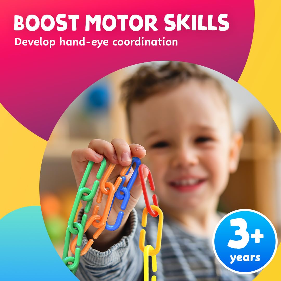 Skoolzy 120 Pcs Plastic Chain Links Rainbow - Math Links For Preschoolers, Math Manipulatives For Early Learning, Perfect For Classroom Activities, Fine Motor Skill Development