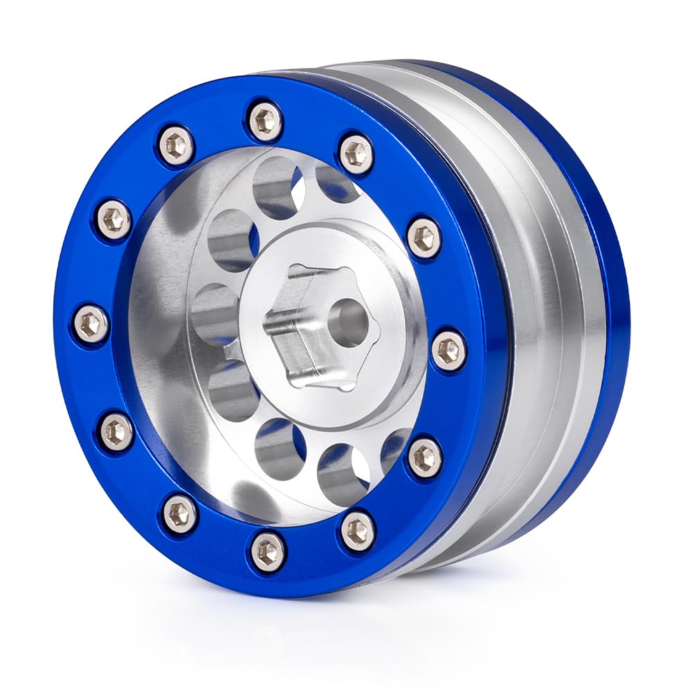 MOHERO 1.9'' Alloy Beadlock Crawler Wheels Rims Set for RC 1/10 Model Crawler SCX10 Pack of 4 (Blue)
