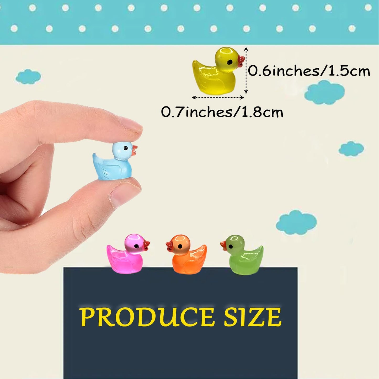 Cidinge 220 Pcs Mini Resin Ducks Luminous Tiny Ducks Miniature Duck Glow in The Dark for DIY Garden Dollhouse Duck Accessories M