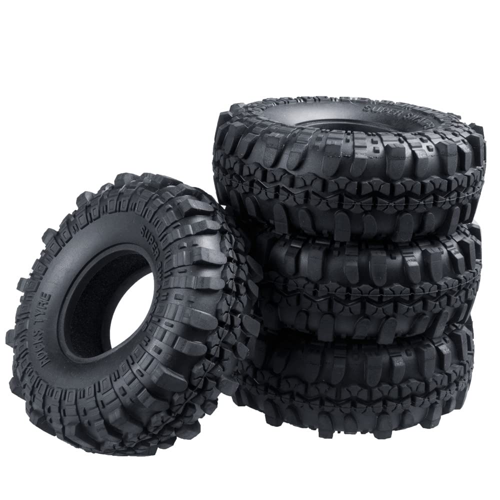 RCLIONS 4PCS 1.9inch RC Crawler Tires Rubber Wheel Tyre 110mm/4.3'' with Foam Insert for 1/10th AXIAL SCX10,TRX4,SCX10 II,D90,D1