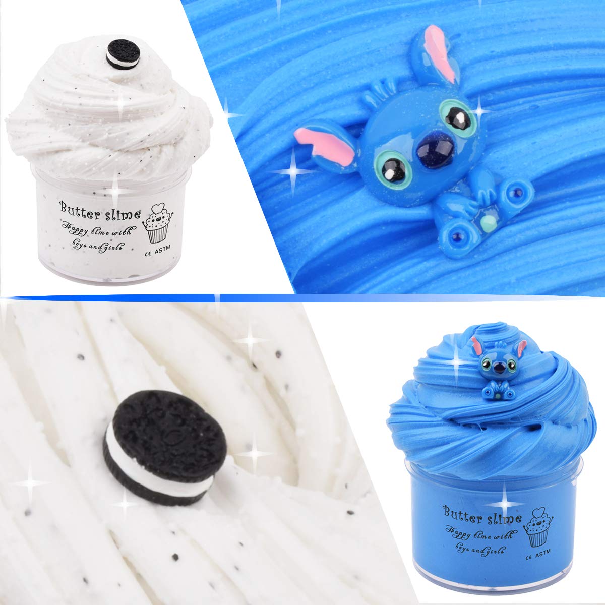 2 Pack Butter Slime Kit Soft Cotton Putty Diy Sludge Toys For Girls Boys Blue White Premade Butter Slime For Kids Party Favors(100Ml Each*2)