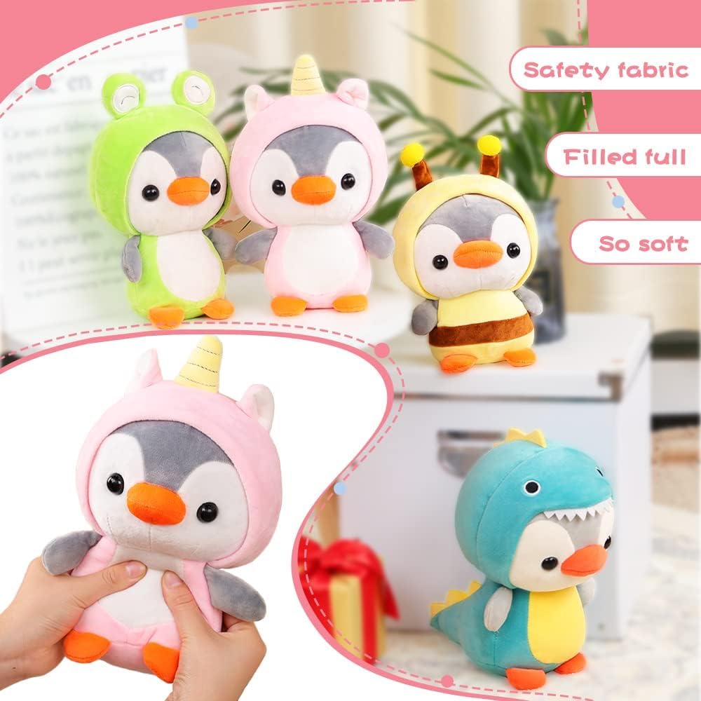 Cute Duck/Penguin Stuffed Animal in Costume Adorable Plushies Wearing Outfit Plush Toys Great for Kids and Lovers Stuffed Penguin Animals 10 Inch (Bee)
