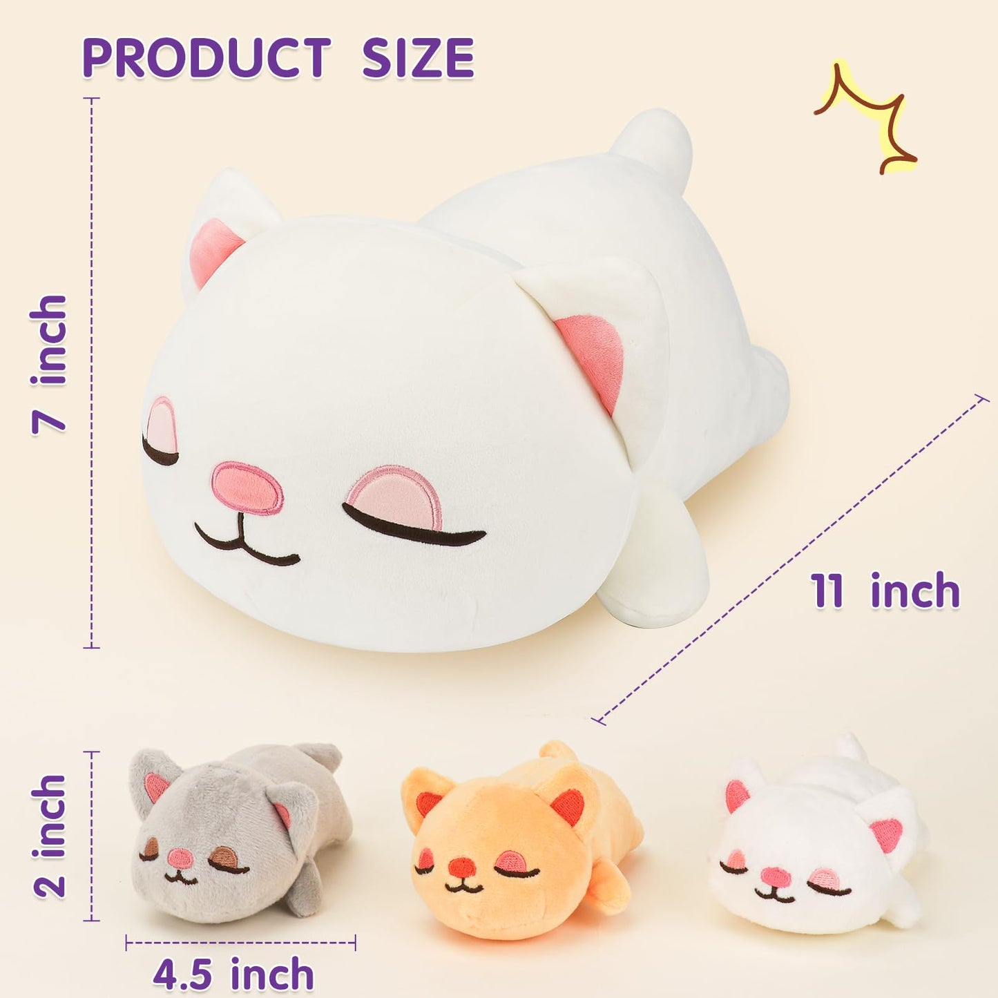 16'' Cat Stuffed Animals Toys For Ages 3 4 5 6 7 8+ Years Old Kids - Mommy Cat With 3 Baby Kitty In Her Tummy, Cute Cat Plush To