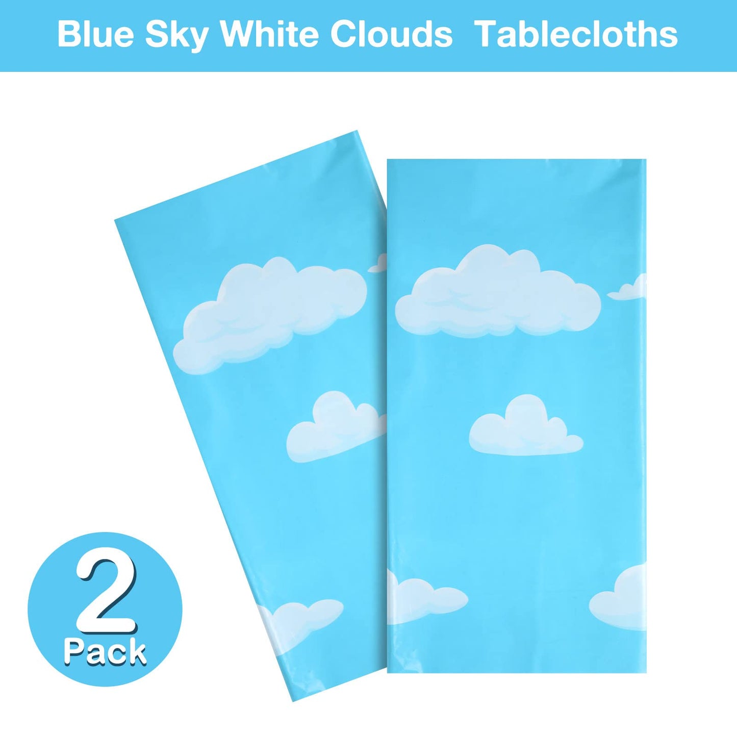 Tatuo Blue Sky White Clouds Birthday Party Supplies Cartoon Story Tablecloth Party Table Cover Cartoon Table Banner For Baby Kids Shower Birthday Decorations, 54 X 108 Inch(2 Pieces)