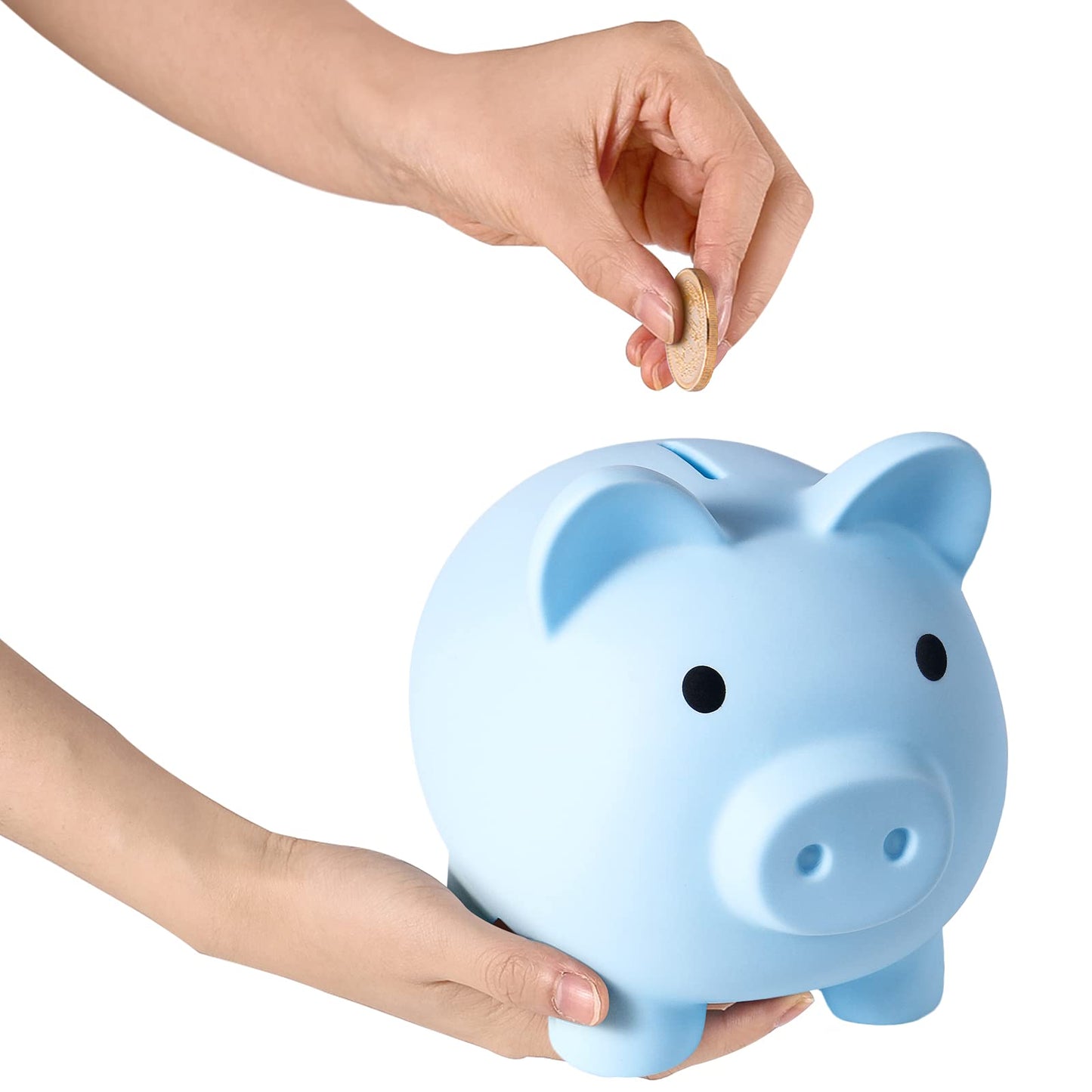 PJDRLLC Large Piggy Bank - Unbreakable Plastic Coin Bank for Boys & Girls, Blue, Model FD-61, Ideal Gift for Birthday, Easter, Christmas