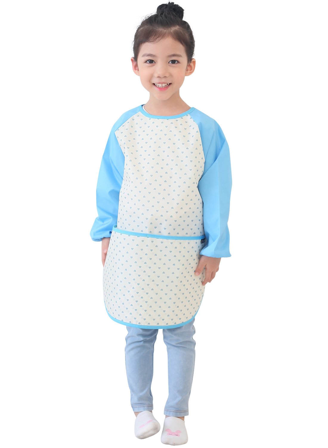 Plie Waterproof Kids Art Smocks 37 Colors (Age 1-10, S-Xxl Size), Blue Heart Dot (28-Xl)