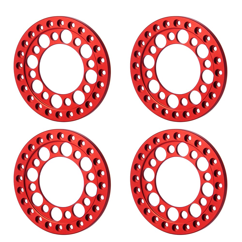 RCLIONS 4pcs Aluminum 1.9inch RC Beadlock Wheel Rim Replacement Ring for 1:10 Crawler RC Car 1.9'' Wheels/Rims (Red)