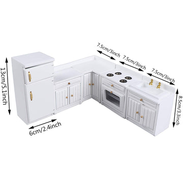 Haomian Dollhouse Kitchen Furniture Kit 1:12 Dollhouse Miniature Furniture Wooden Kitchen Cabinet Fridge Set Kitchen Dining Room Furniture For 1:12 Dollhouse Miniatures Scenes Accessories (C)