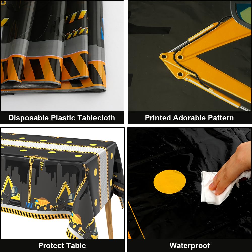 3 Pcs Construction Table Cloth Plastic Disposable Construction Birthday Party Supplies Tablecloth Rectangle Dump Truck Table Cov