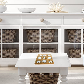 Nautical Crush Trading Starfish Tic Tac Toe Game - 9 x 9 Coastal Beach Decor - White Starfish & Sand Dollars