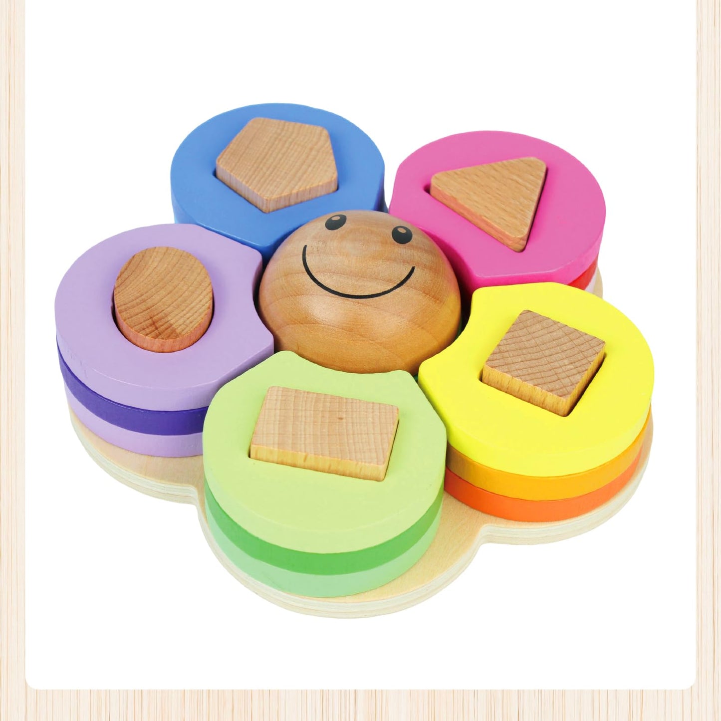Little Frog Toys - Wooden Flower Shape Stacking Toy, Baby Shape Sorter Toy, Early Development & Activity Toys, Toddler Learning
