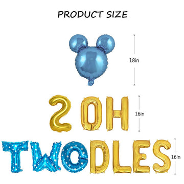 Oh Twodles Birthday Balloons, Blue Oh Twodles Balloon Birthday Banner Mickey Mouse Party Supplies Number 2 Balloon For 2Nd Secon