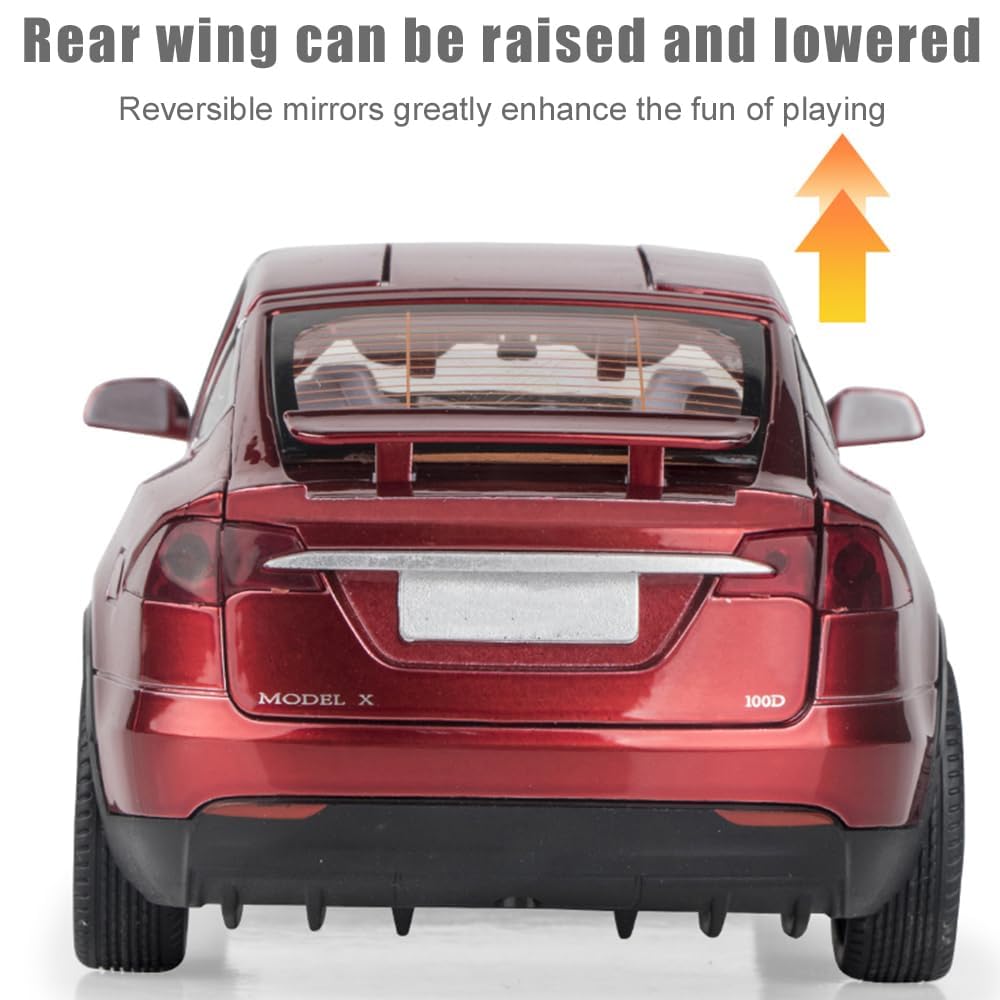 Model X Toy Car 1/24 Diecast Model X Model Car Pull Back Vehicles with Sound and Light, Eagle Wing Door, Big Model X Diecast Car