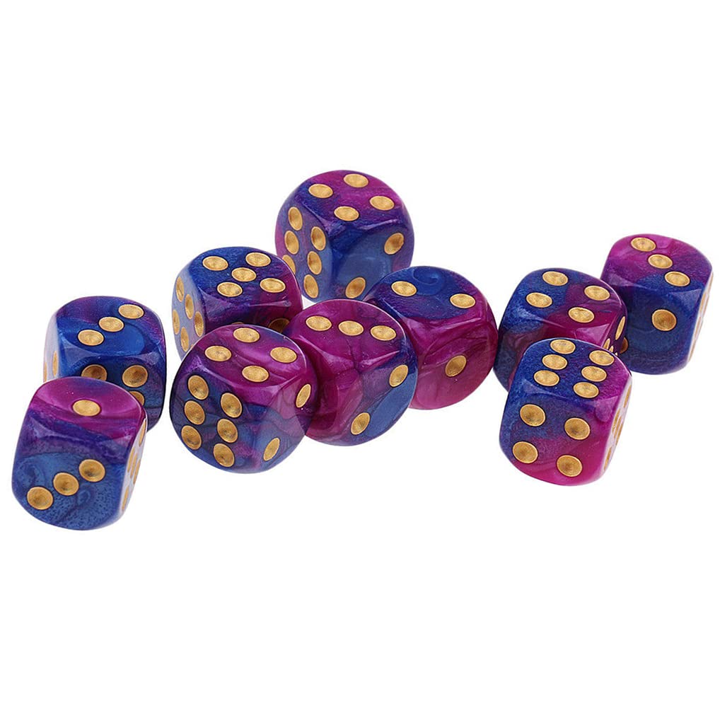 Yiotfandoll 10PCS Polyhedral Dice D6 Dice 16mm Acrylic Dice Game Dice for RPG MTG DND Dice Table Games (Purple Blue)