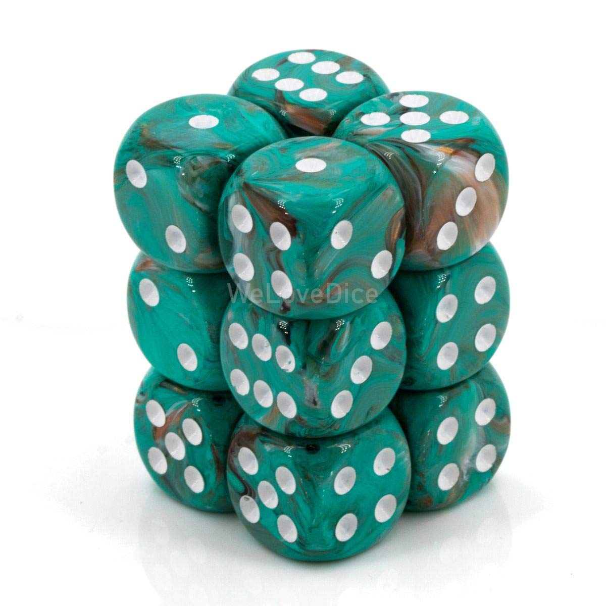 Chessex Manufacturing Chx27603 16 Mm D6 Cube Marble Dice - Oxi-Copper & White, 12 Piece